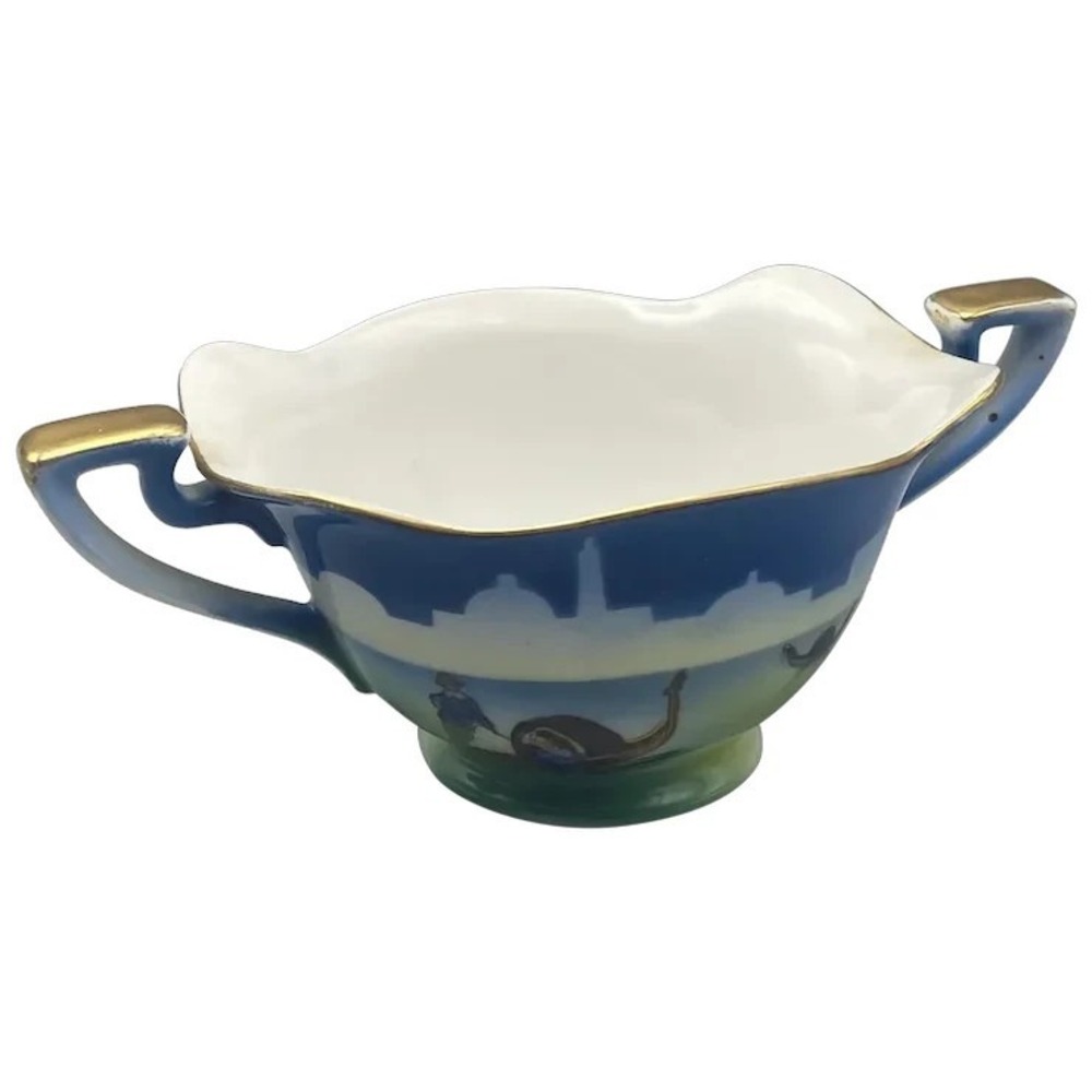 Noritake Morimura Gondola Scene Venice Skyline 1920s Deco Open Sugar Bowl Blue